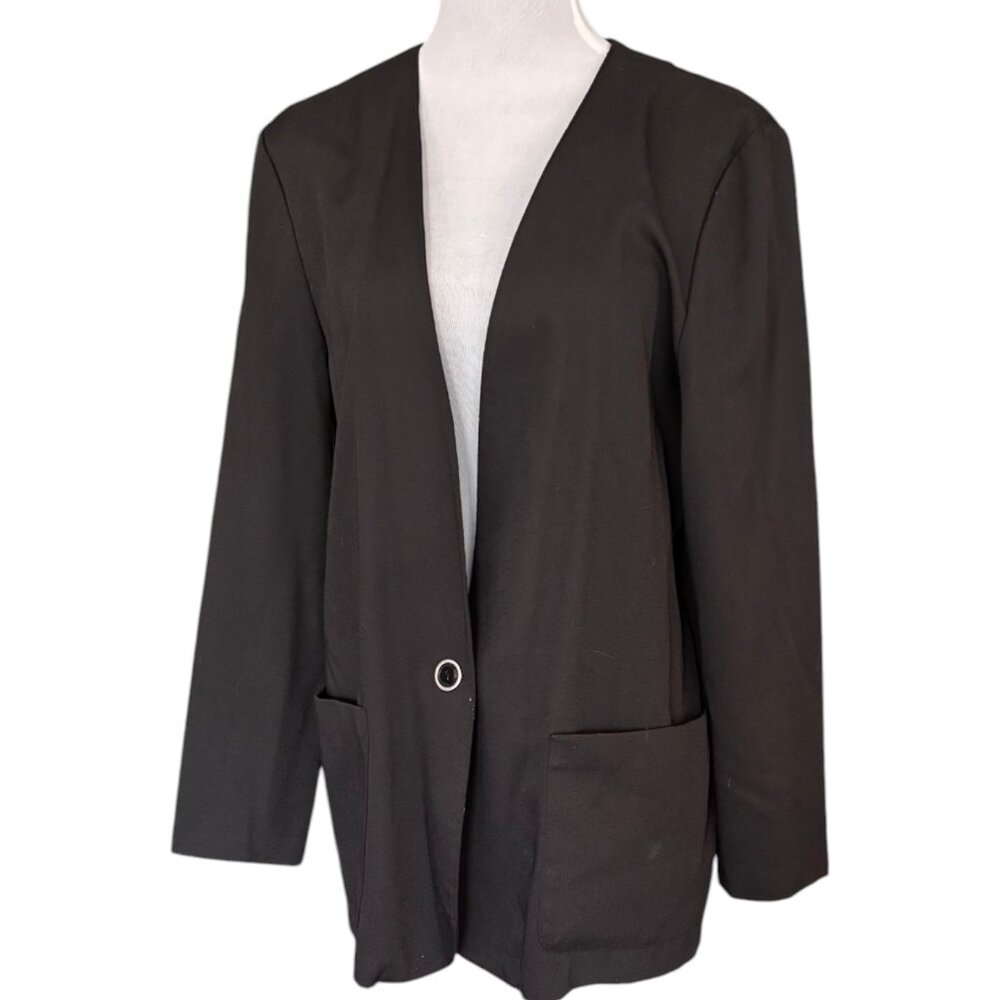 Norton McNaughton Petites Vtg 90s 1 button black blazer w‎ large pockets 10P